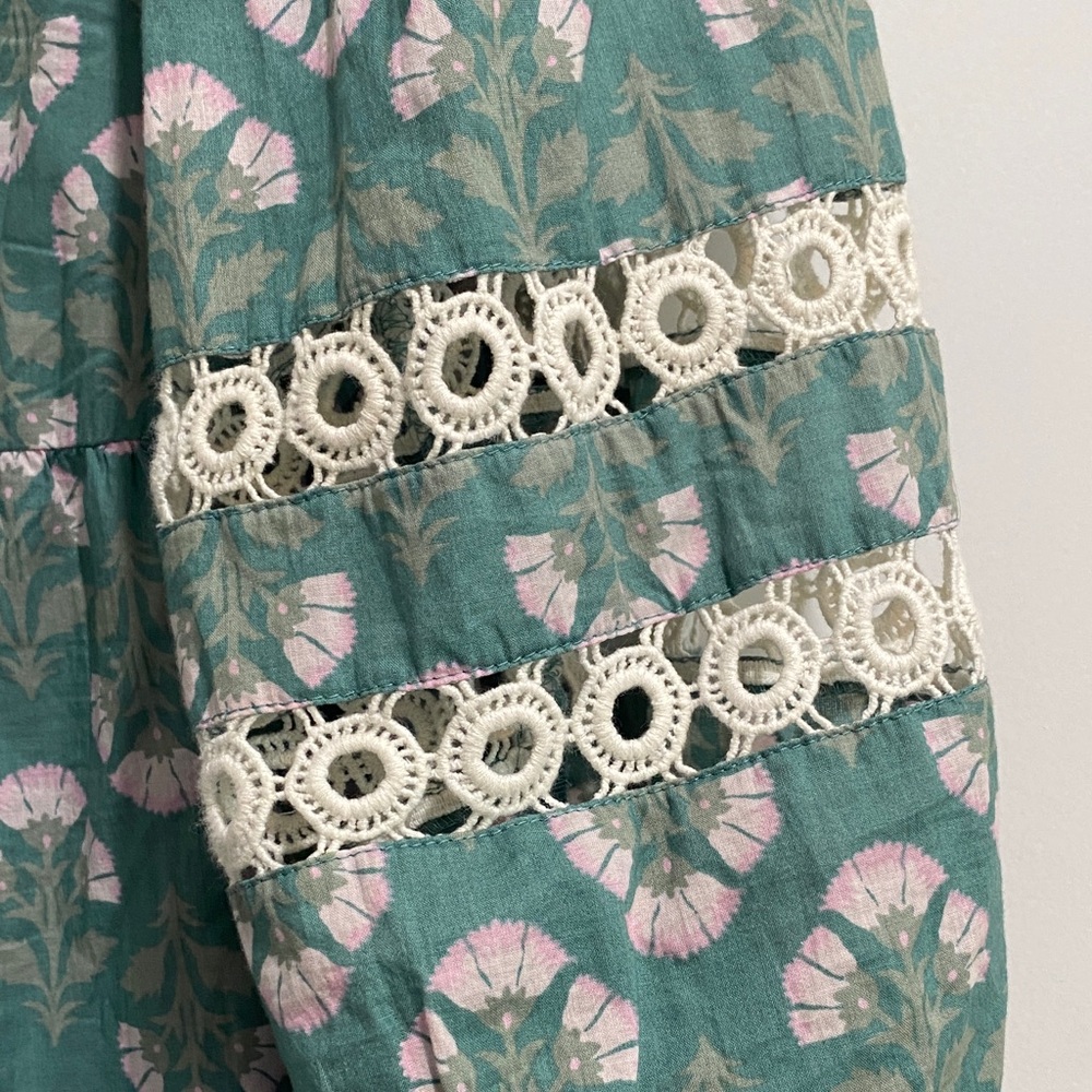 Mud Pie Floral Patterned Dress in Green and Pink with Embroidered Detailing - Picture 4 of 5